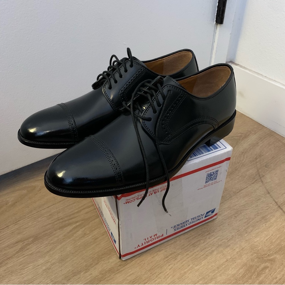 Johnston & Murphy Bradford Cap Toe Black Leather Dress Shoes Men’s Size 8.5 NWOB